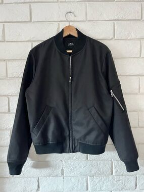 A.P.C. APC Black Oregon Cotton Blend Zip Front Bomber Jacket Men's Size Large